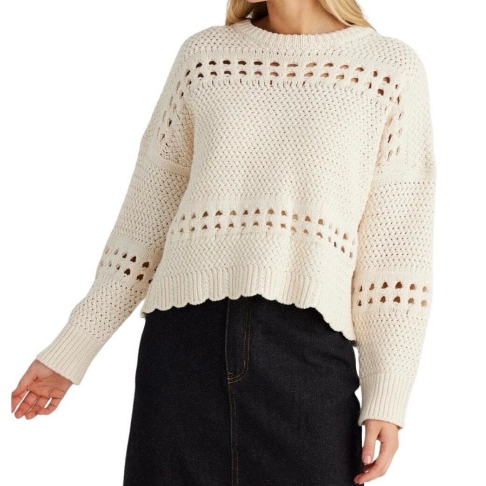 Talisman Open Knit Ryder SWEATER Scalloped Edge Small/Medium PTP 21”-25” NWT
